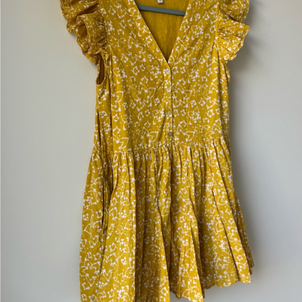 Cleobella Yellow Gold Zia Organic Cotton Size Medium Pattern Short Sleeve Dress - Picture 5 of 16